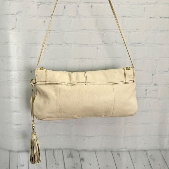 Vince Camuto ivory pebbled leather studded tassel shoulder bag - Picture 2 of 16